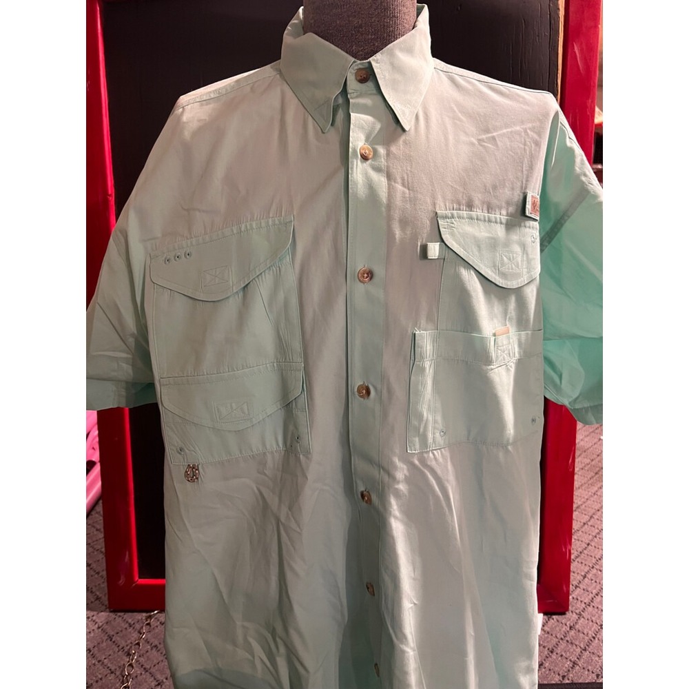 NWoT‎ Columbia PFG Men Large Mint Short Sleeve Fishing Pocket Button Down (GS2)